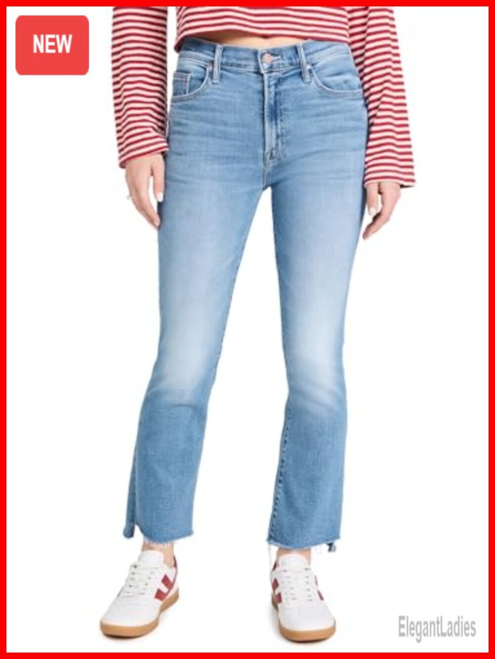 Super-Stretch Denim Crop Step Fray Jeans High Rise Boot Cut